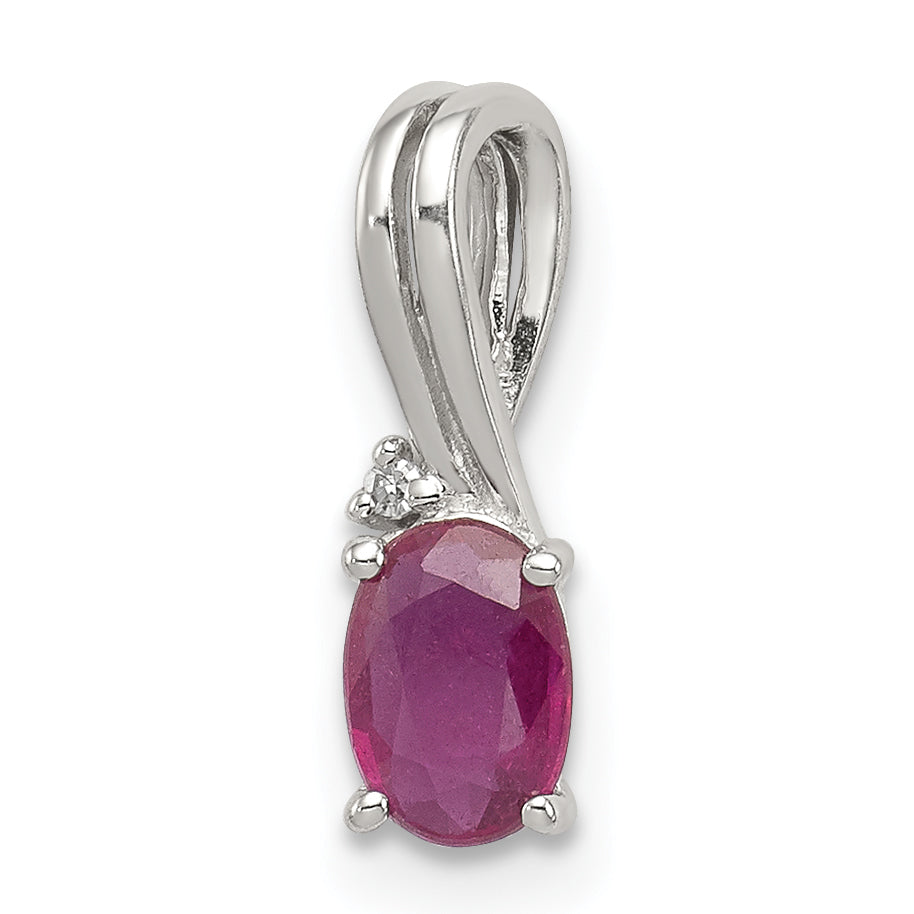 Sterling Silver Rhodium Plated Diamond & Ruby Oval Pendant Main image