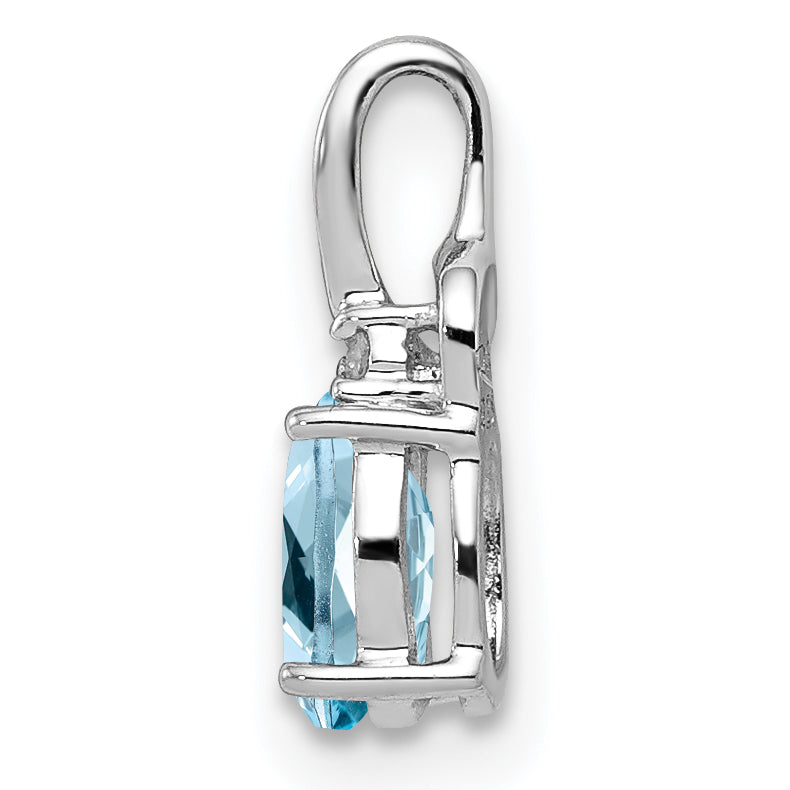 Sterling Silver Rhodium Plated Diamond & Sky Blue Topaz Oval Pendant Secondary image