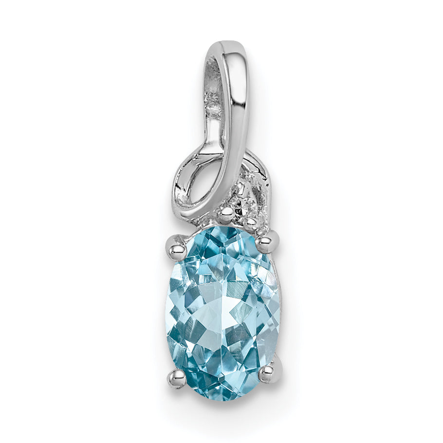 Sterling Silver Rhodium Plated Diamond & Sky Blue Topaz Oval Pendant Main image