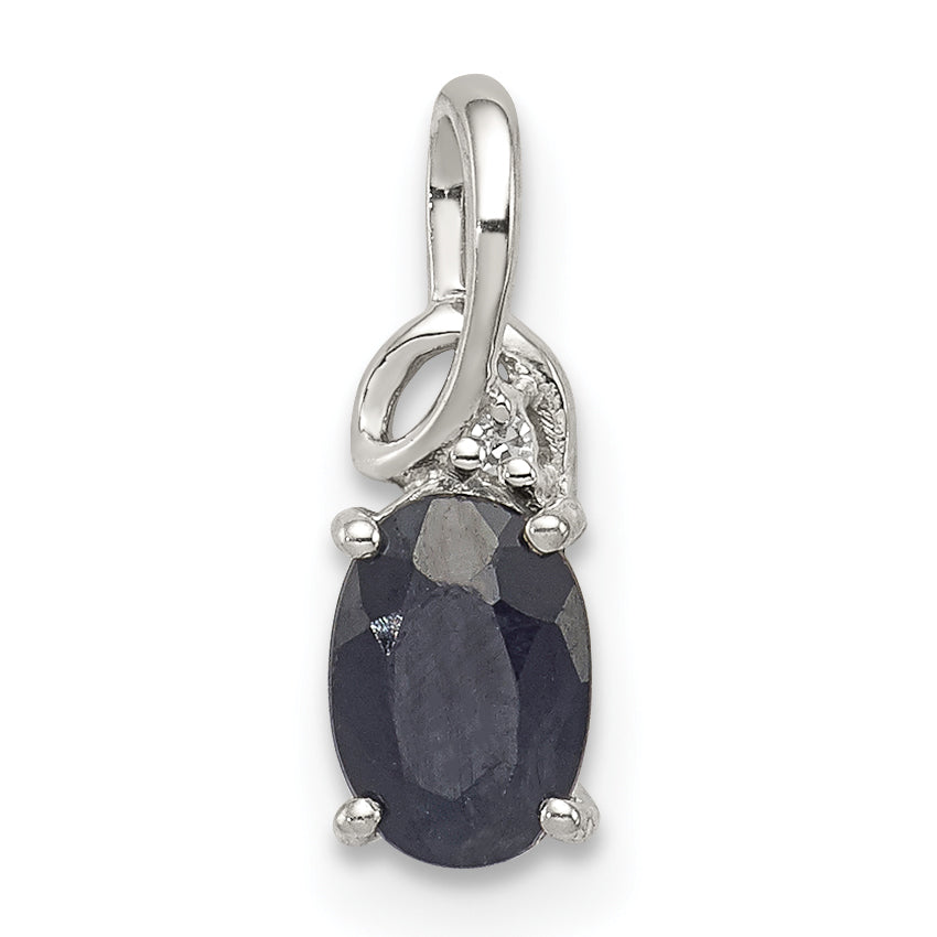 Sterling Silver Rhodium Plated Diamond & Sapphire Oval Pendant Main image