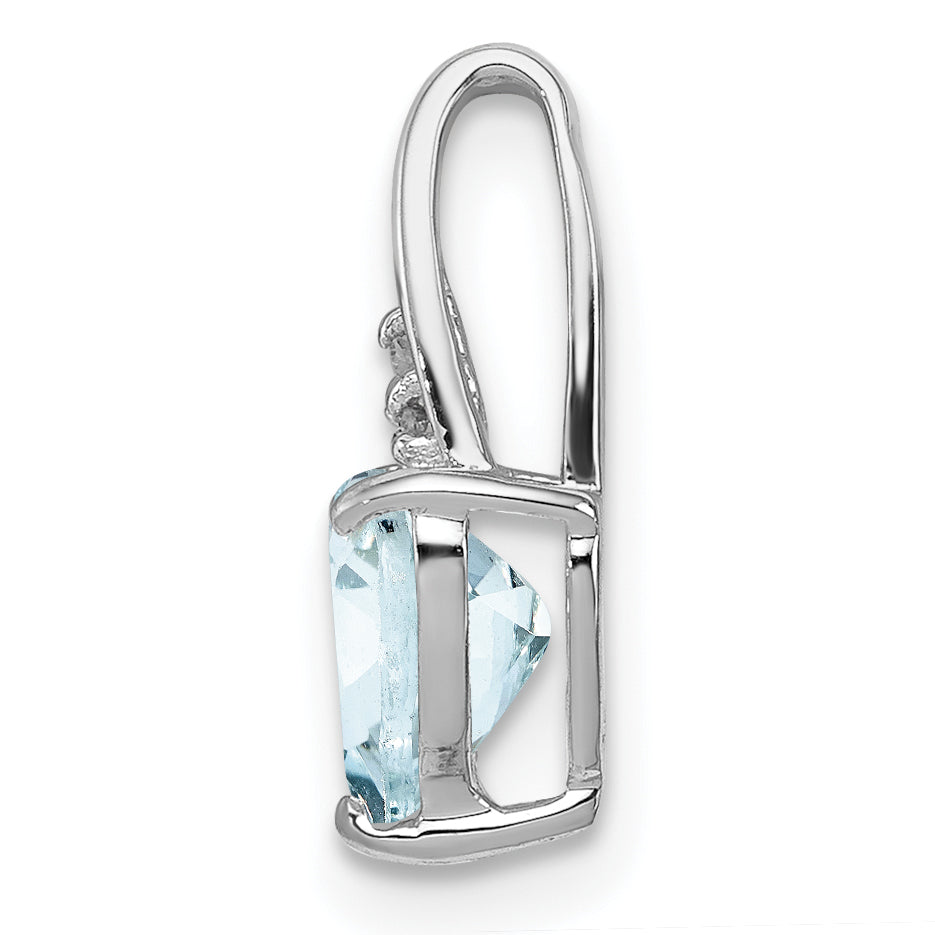 Sterling Silver Rhodium Plated Dia. & Aquamarine Heart Pendant Secondary image