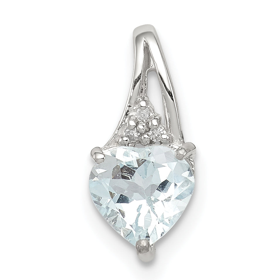 Sterling Silver Rhodium Plated Dia. & Aquamarine Heart Pendant Main image
