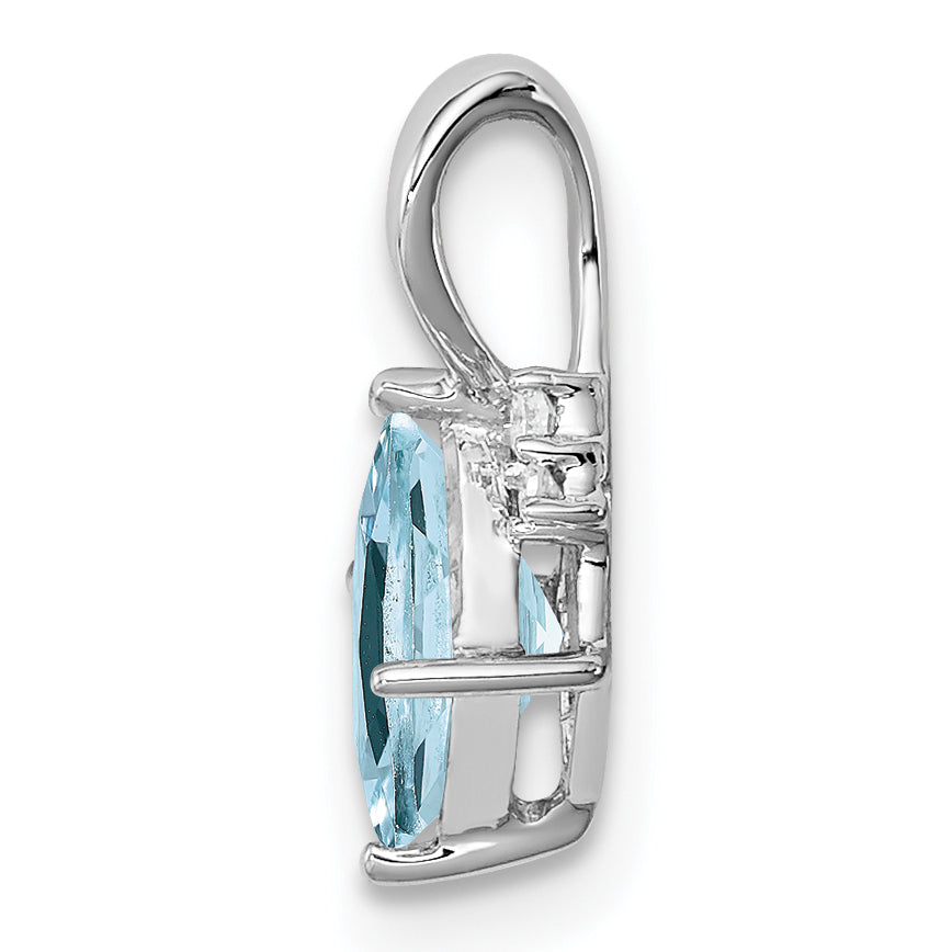 Sterling Silver Rhodium Plated Dia. & Aquamarine Square Pendant Secondary image