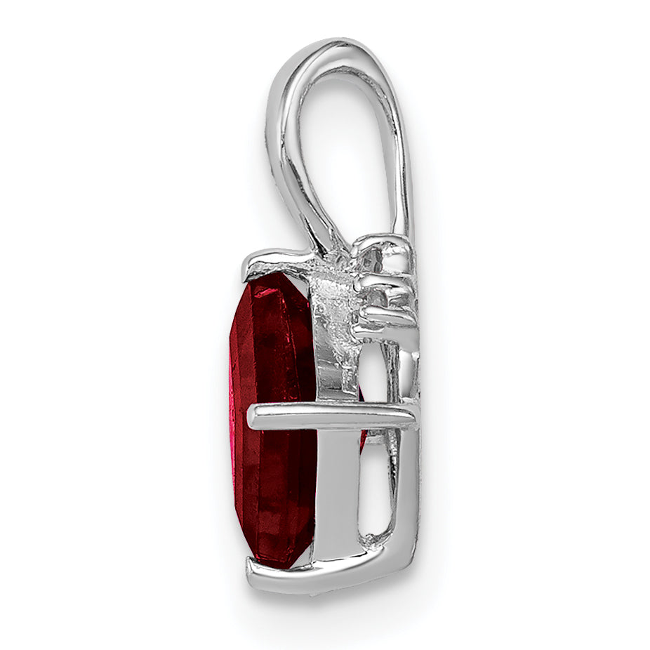 Sterling Silver Rhodium Plated Diamond & Garnet Square Pendant Secondary image