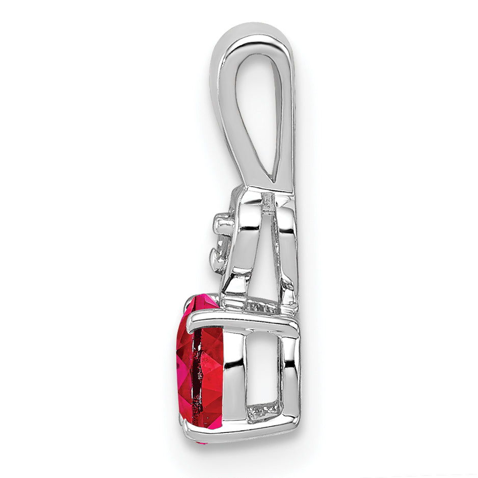 Sterling Silver Rhodium Plated Diamond & Ruby Round Pendant Secondary image