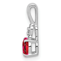 Sterling Silver Rhodium Plated Diamond & Ruby Round Pendant