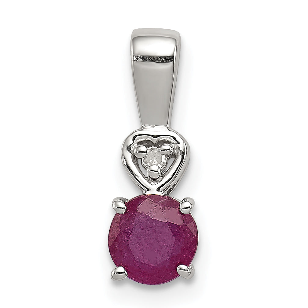 Sterling Silver Rhodium Plated Diamond & Ruby Round Pendant Main image