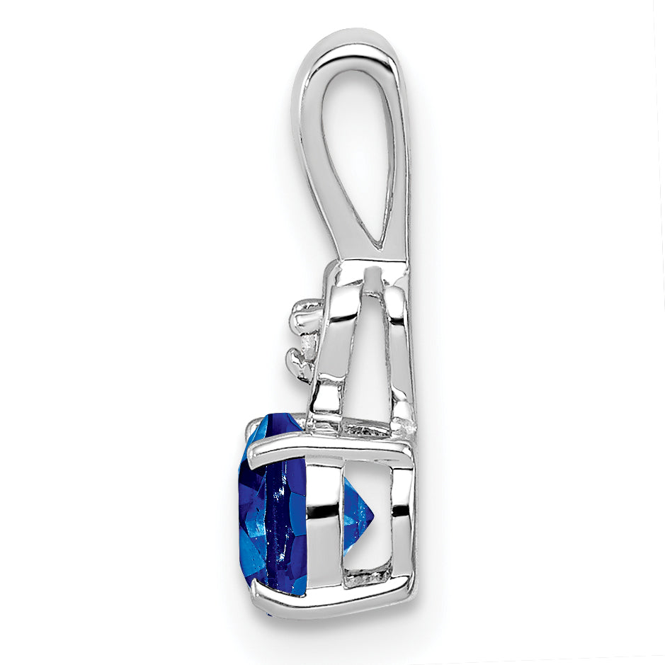 Sterling Silver Rhodium Plated Diamond & Sapphire Round Pendant Secondary image