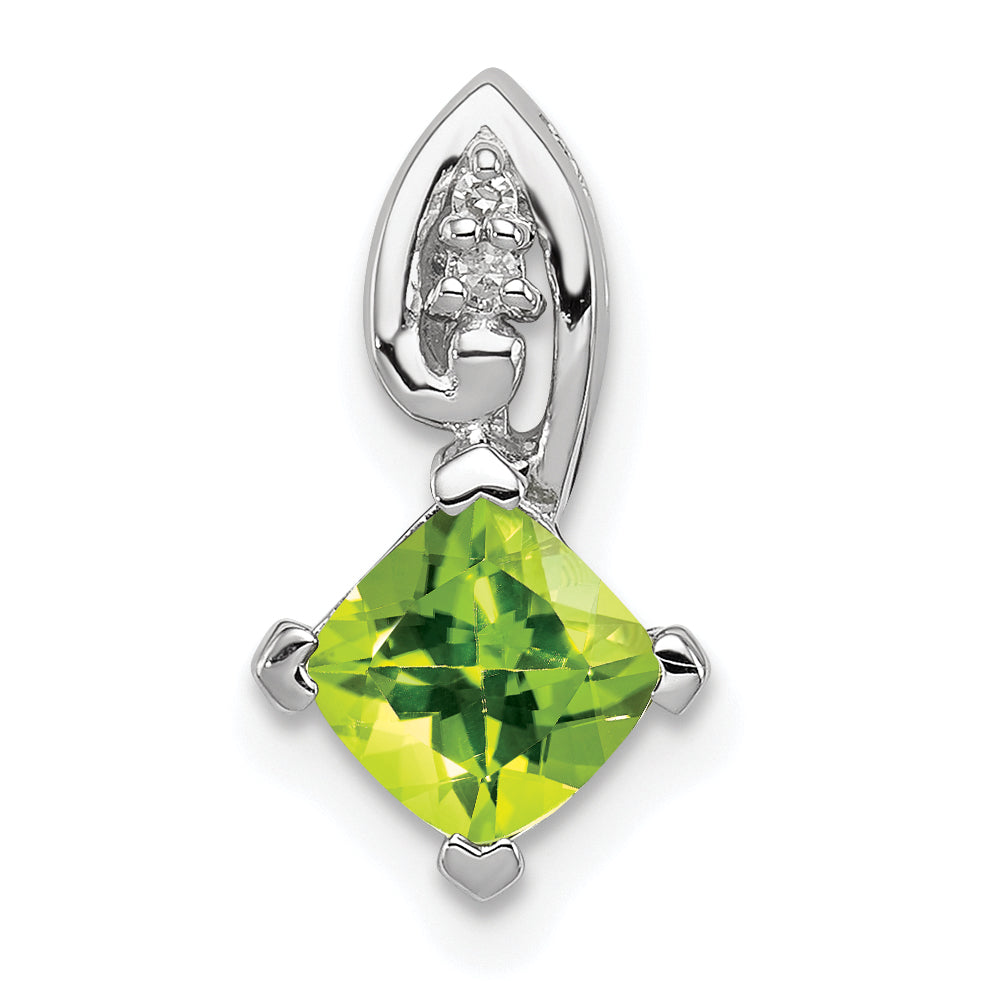 Sterling Silver Rhodium Plated Diamond and Peridot Square Pendant