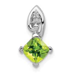 Sterling Silver Rhodium Plated Diamond and Peridot Square Pendant