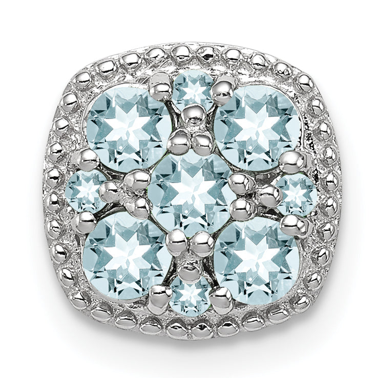 Sterling Silver Rhodium Plated Aquamarine Square Pendant Slide Main image