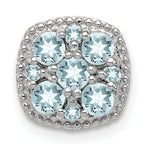 Sterling Silver Rhodium Plated Aquamarine Square Pendant Slide