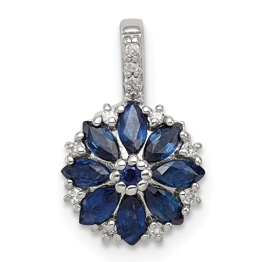 Sterling Silver Rhodium Plated Diamond & Sapphire Pendant Main image