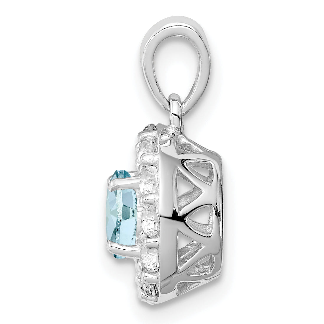Sterling Silver Rhodium Plated White Topaz & Aquamarine Pendant Secondary image