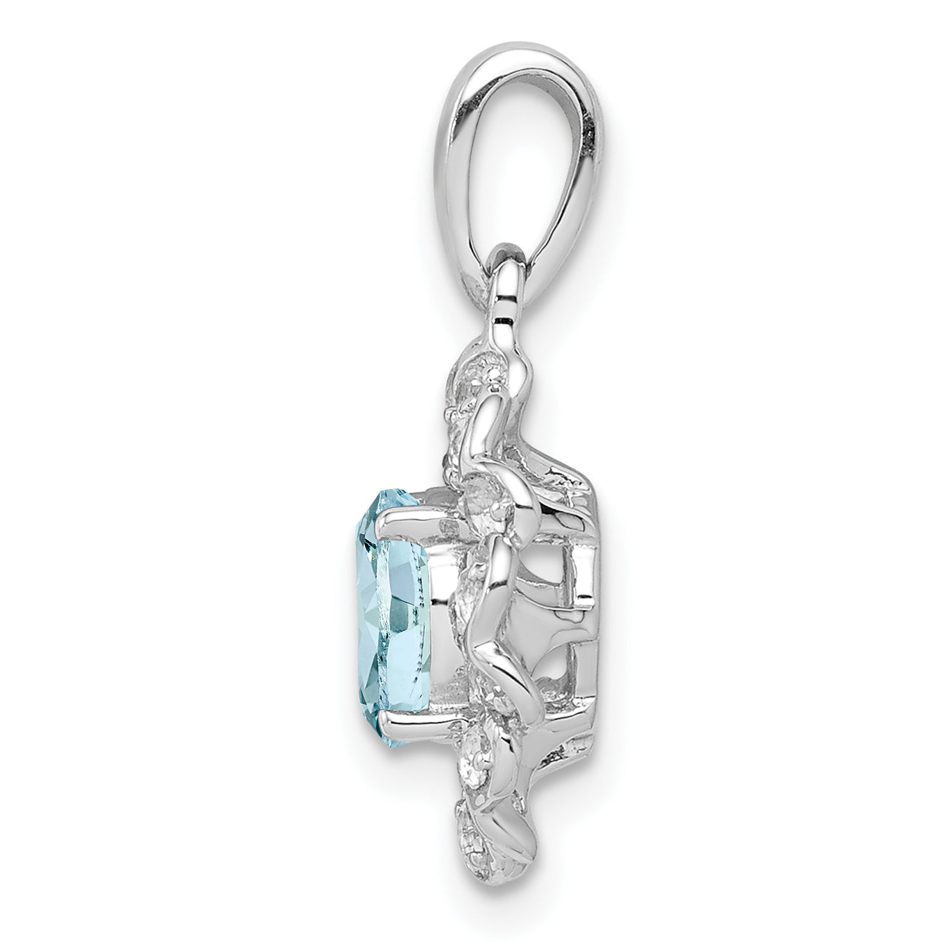 Sterling Silver Rhodium Plated White Topaz Aquamarine Pendant Secondary image