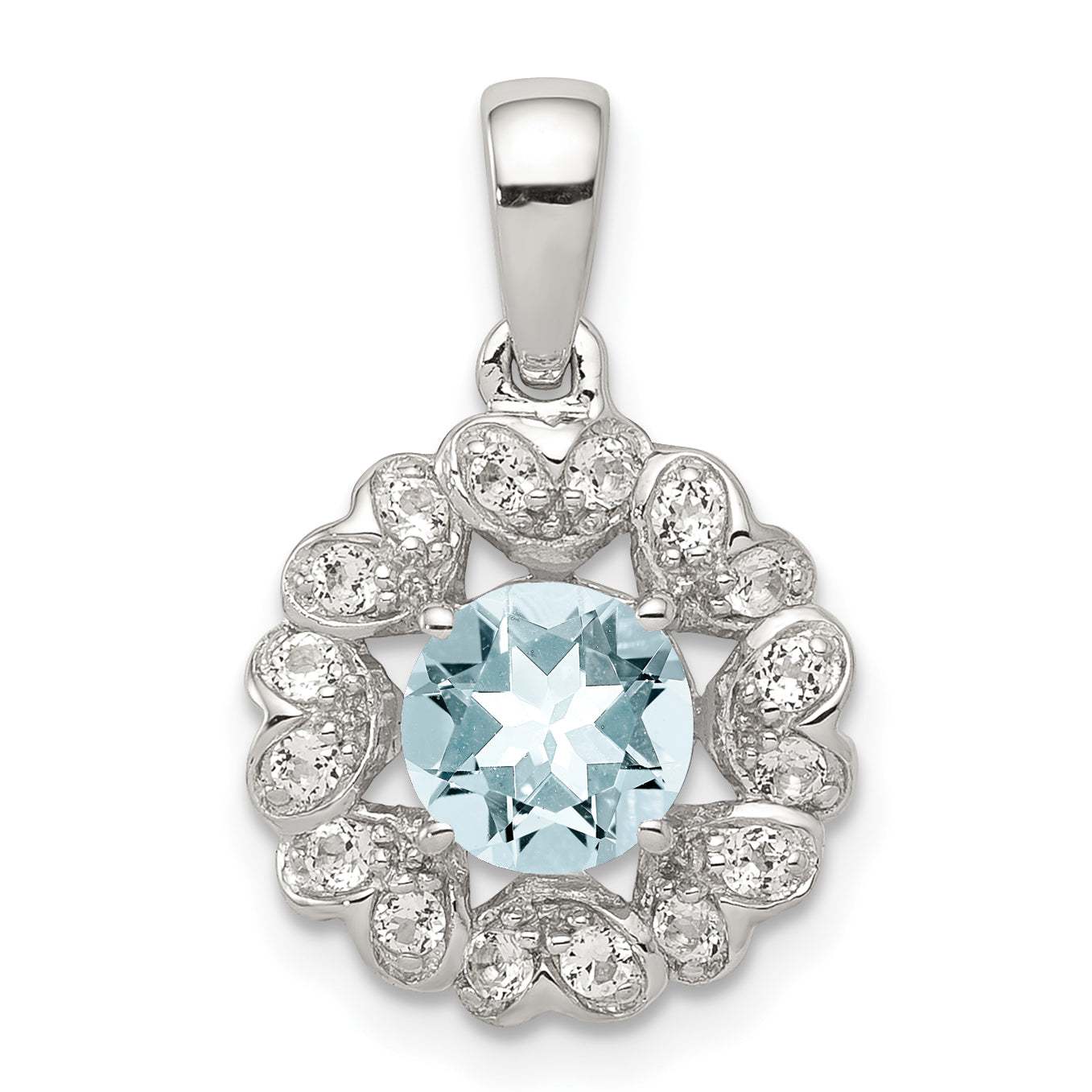 Sterling Silver Rhodium Plated White Topaz Aquamarine Pendant Main image
