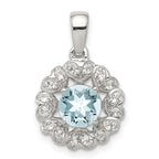 Sterling Silver Rhodium Plated White Topaz Aquamarine Pendant
