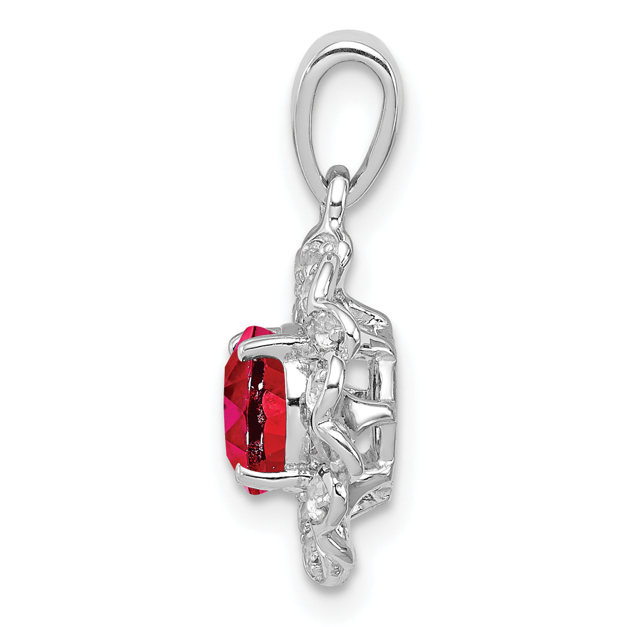 Sterling Silver Rhodium Plated White Topaz & Ruby Pendant Secondary image