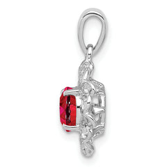 Sterling Silver Rhodium Plated White Topaz & Ruby Pendant