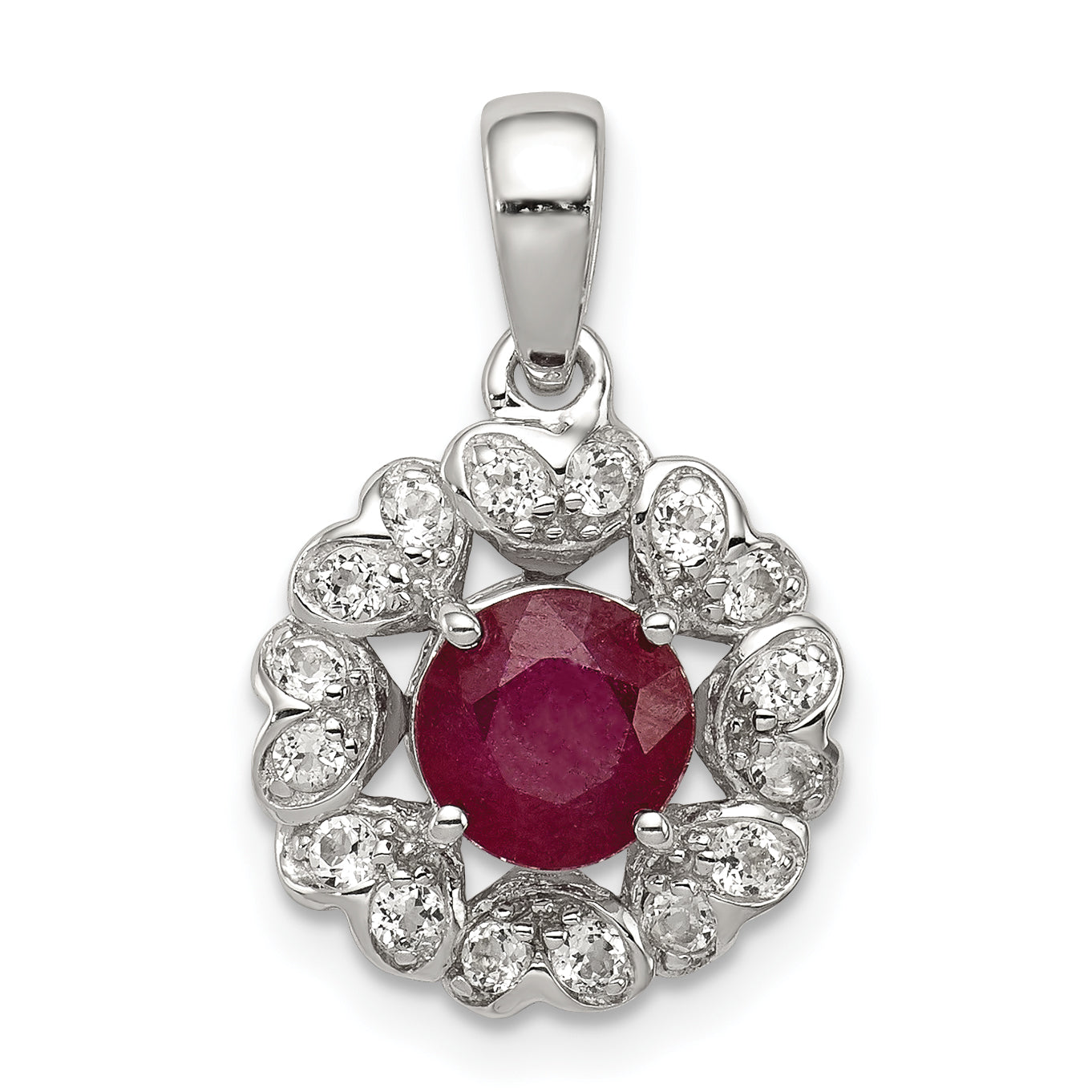 Sterling Silver Rhodium Plated White Topaz & Ruby Pendant Main image