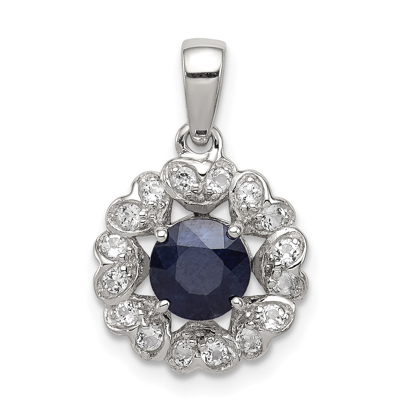 Sterling Silver Rhodium Plated White Topaz & Sapphire Pendant Main image