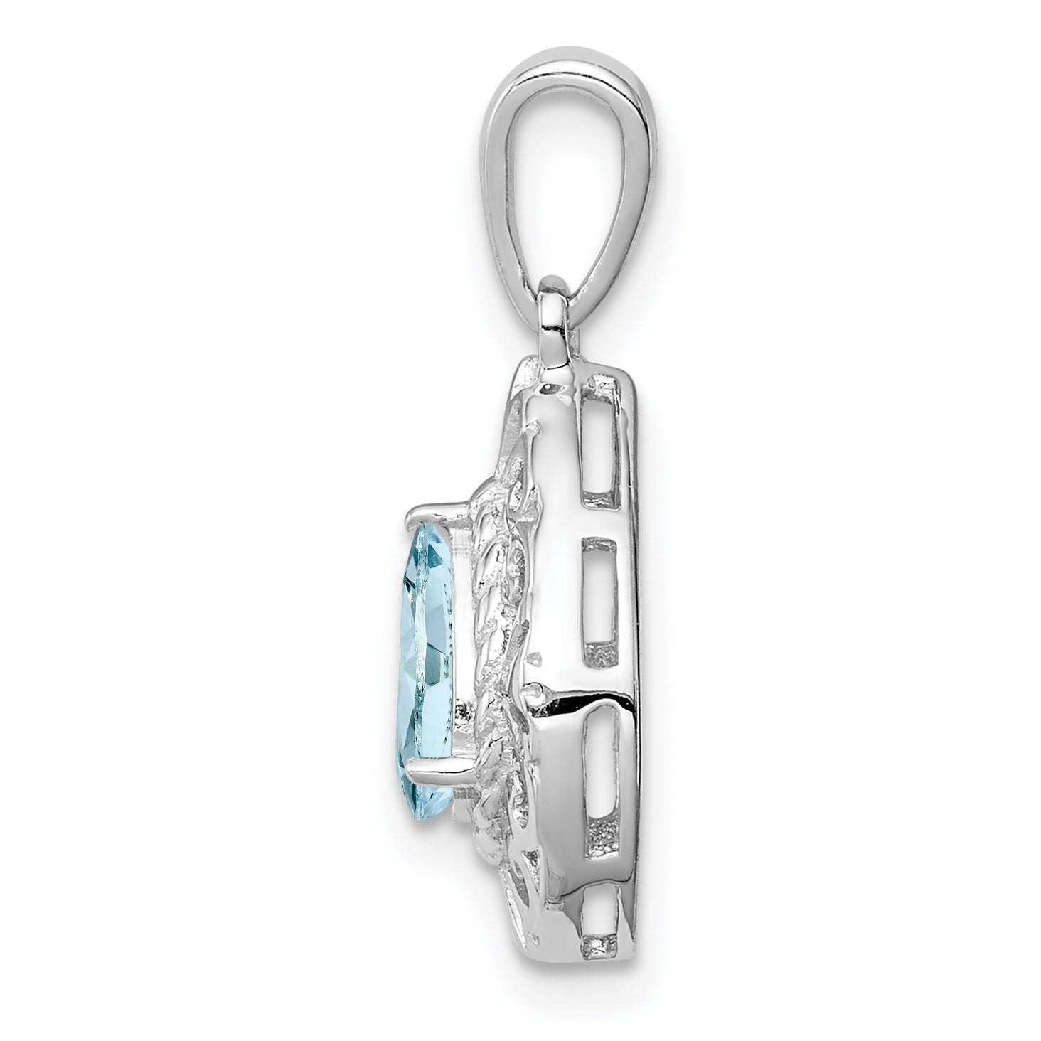 Sterling Silver Rhodium Plated Aquamarine Teardrop Pendant Secondary image
