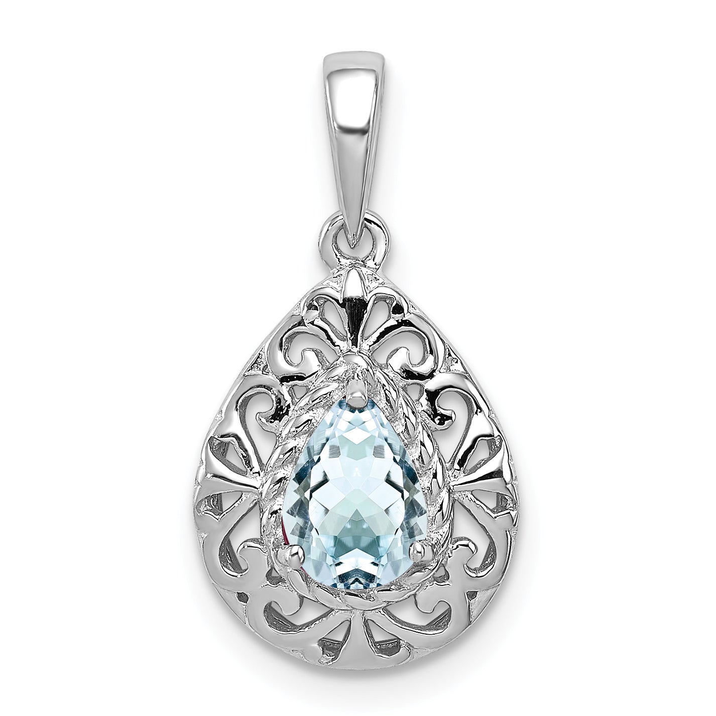 Sterling Silver Rhodium Plated Aquamarine Teardrop Pendant Main image