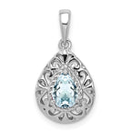 Sterling Silver Rhodium Plated Aquamarine Teardrop Pendant