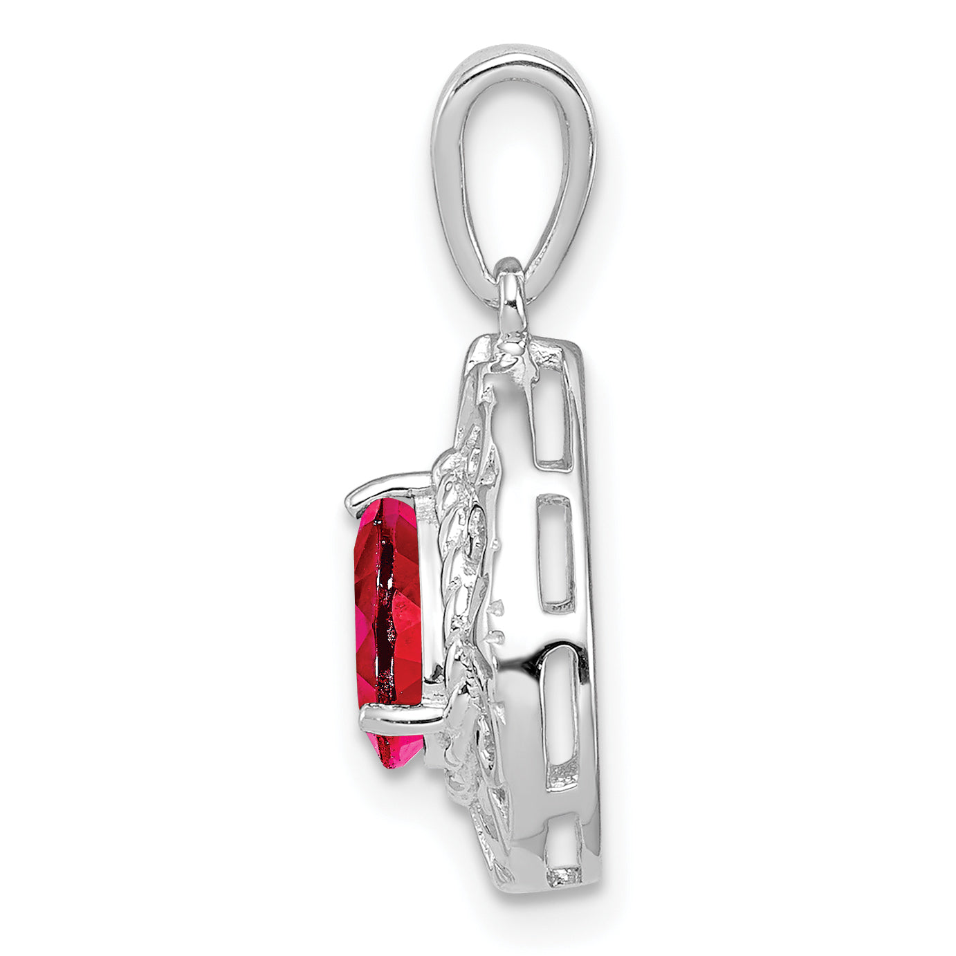 Sterling Silver Rhodium Plated Ruby Teardrop Pendant Secondary image