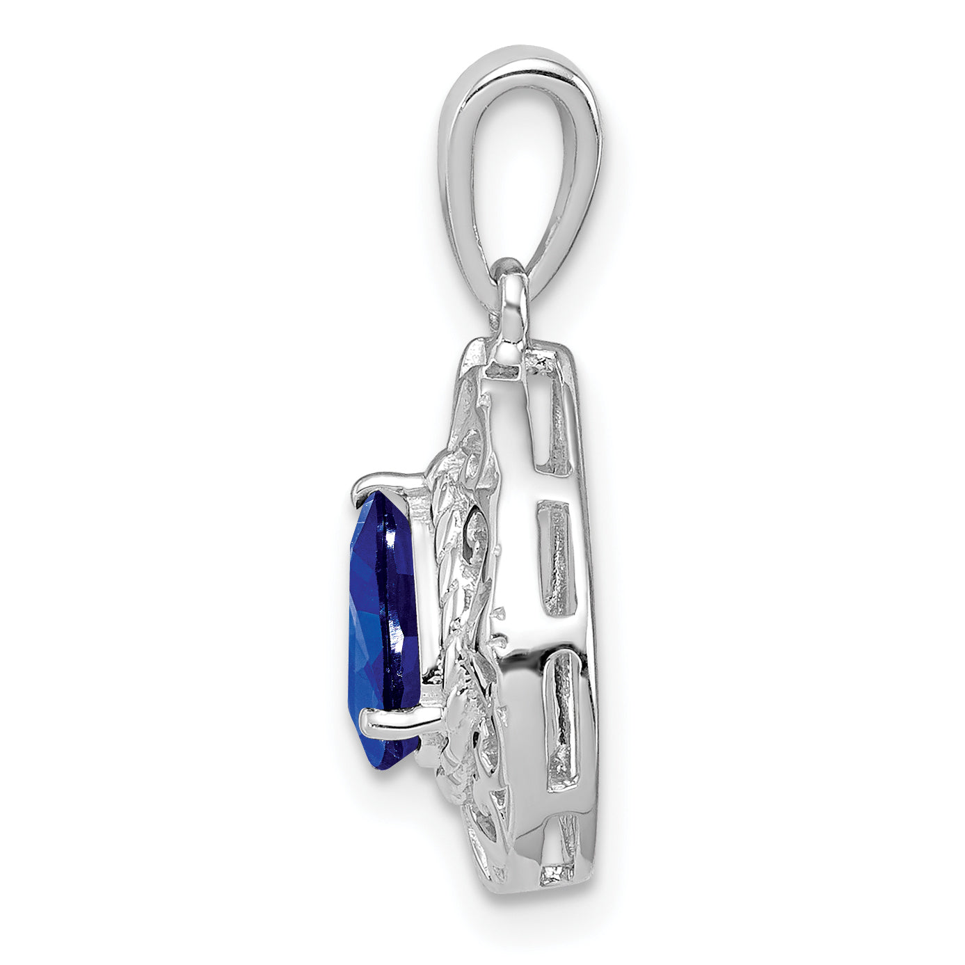 Sterling Silver Rhodium Plated Sapphire Teardrop Pendant Secondary image