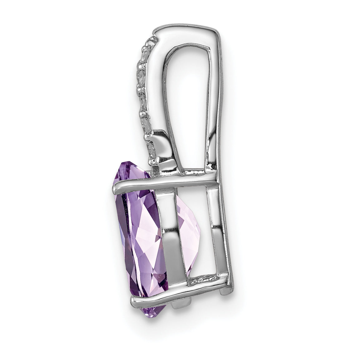 Sterling Silver Rhodium-plated Diamond and Pink Quartz Oval Pendant Secondary image