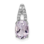 Sterling Silver Rhodium-plated Diamond and Pink Quartz Oval Pendant