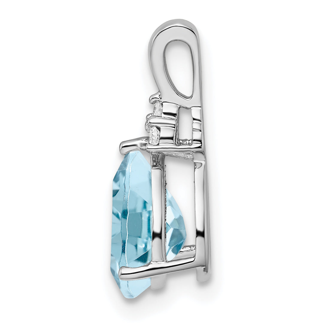 Sterling Silver Rhodium Diamond & Lght Sw. Blue Topaz Teardrop Pendant Secondary image