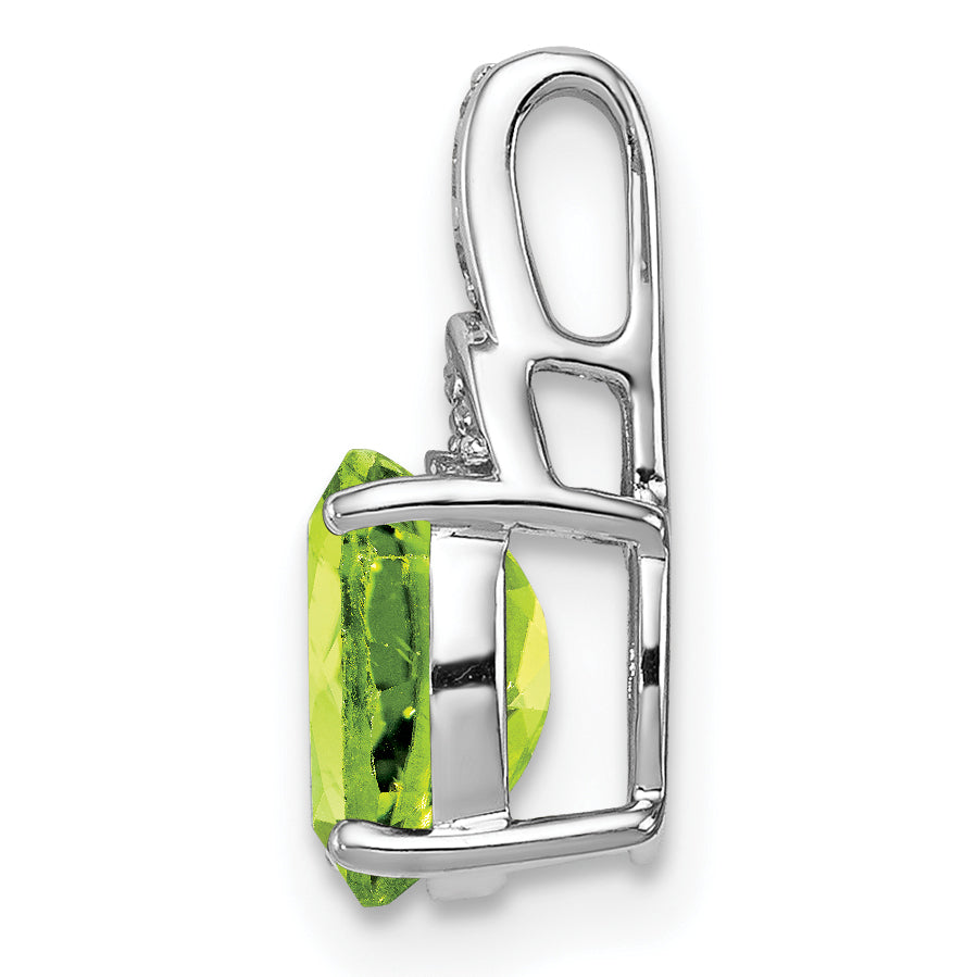 Sterling Silver Rhodium-plated Diamond and Peridot Oval Pendant Secondary image