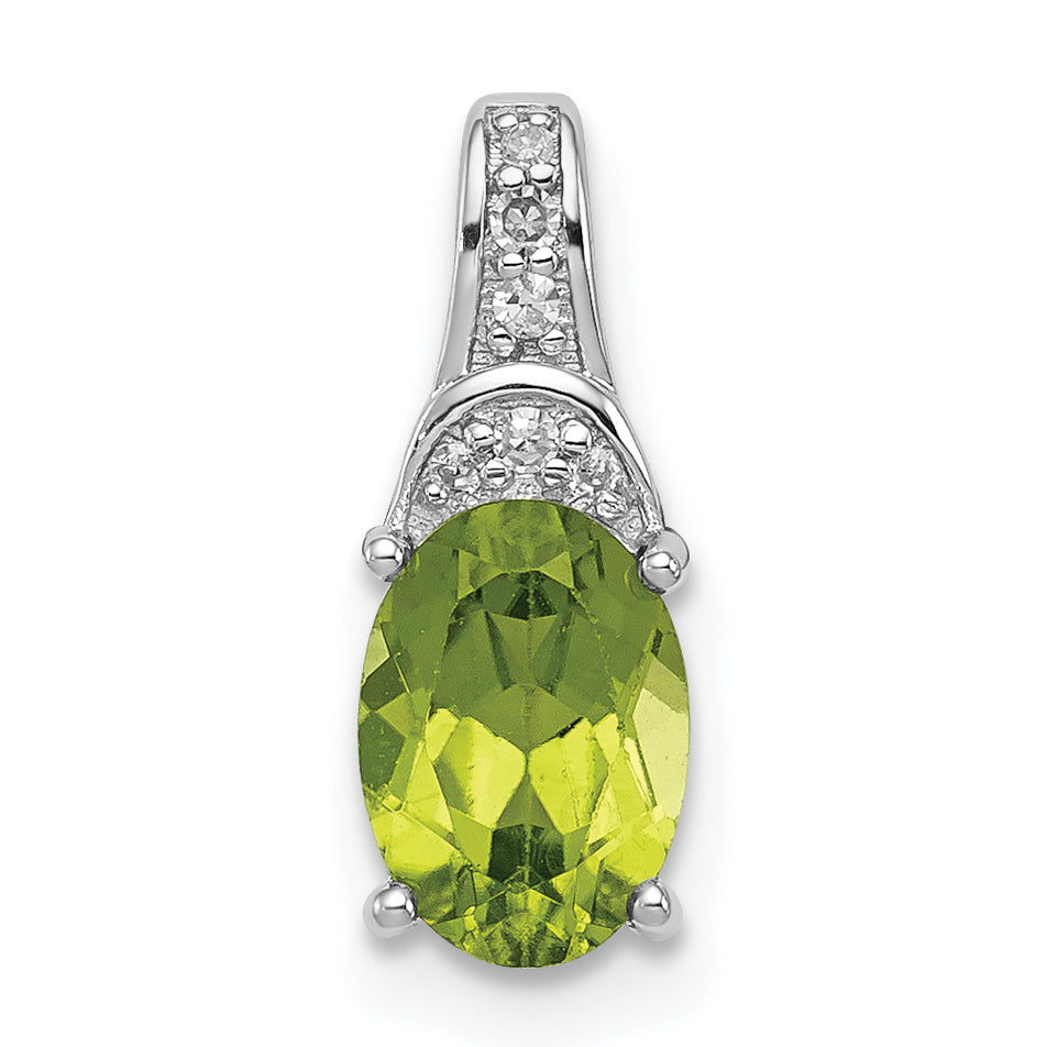 Sterling Silver Rhodium-plated Diamond and Peridot Oval Pendant Main image