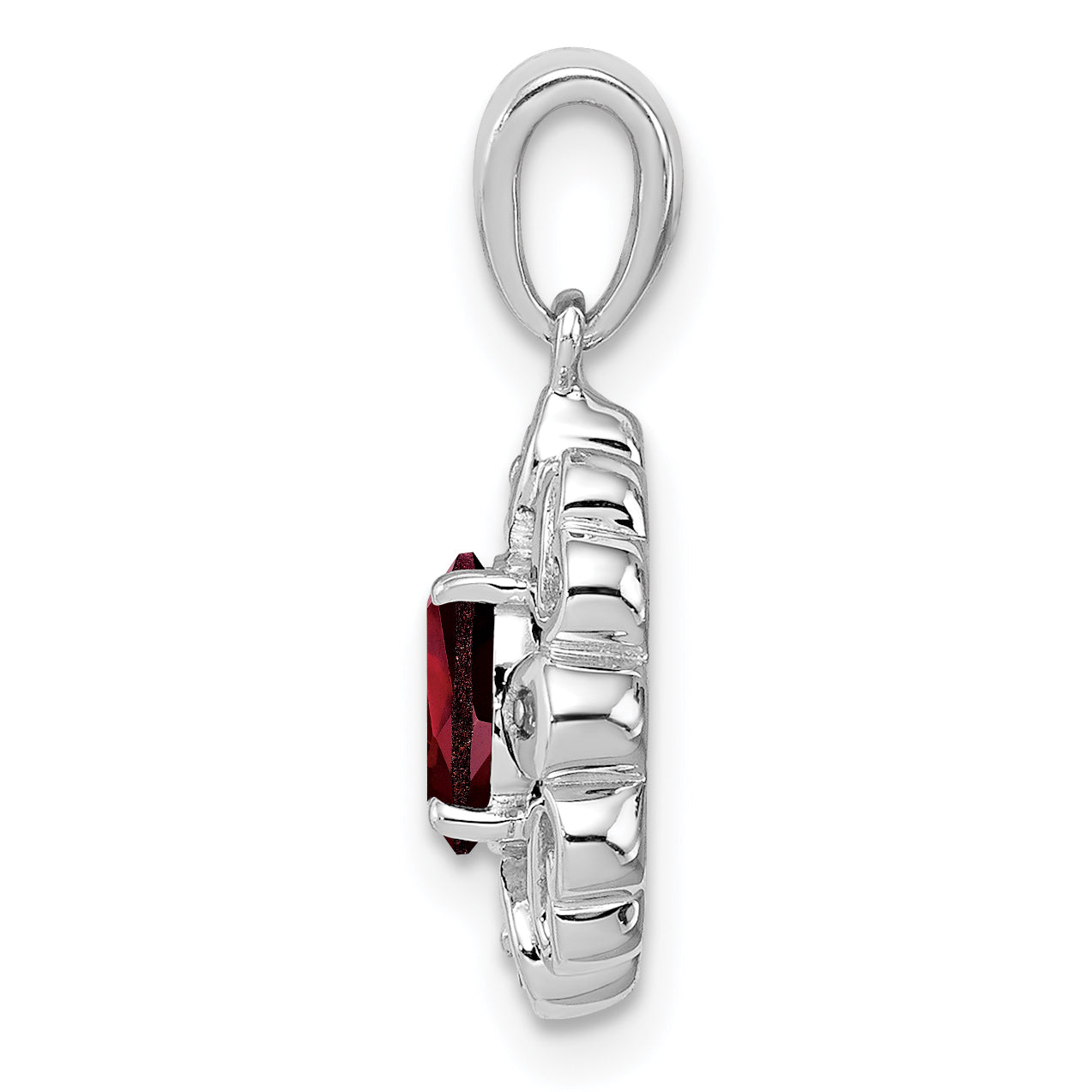 Sterling Silver Rhodium Plated Diamond & Garnet Oval Pendant Secondary image