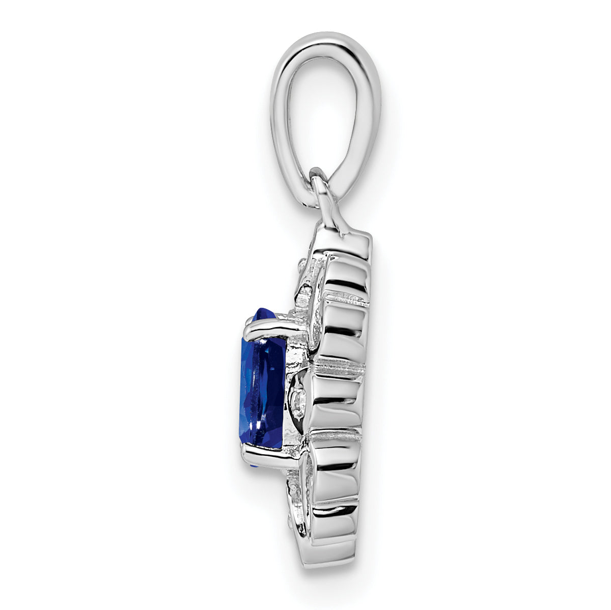 Sterling Silver Rhodium Plated Diamond & Sapphire Oval Pendant Secondary image