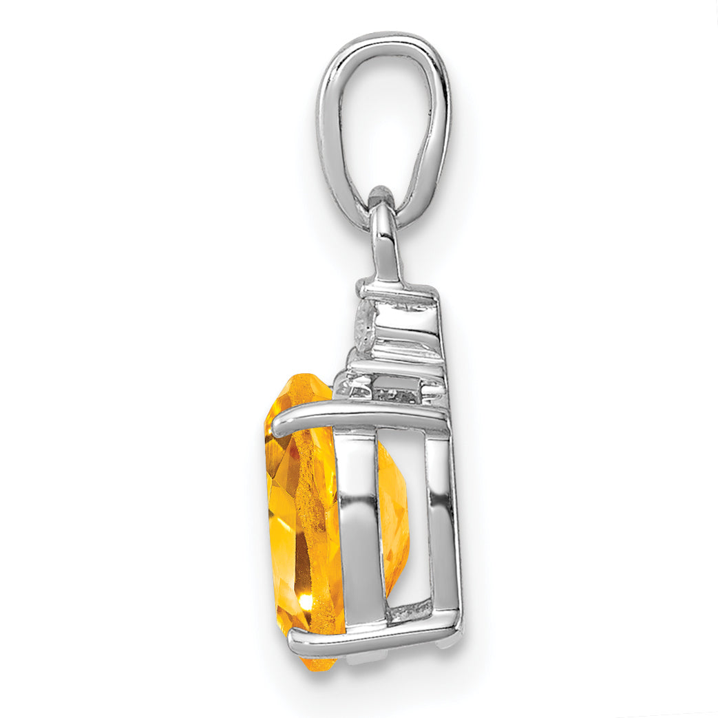 Sterling Silver Rhodium Plated Diamond & Citrine Oval Pendant Secondary image
