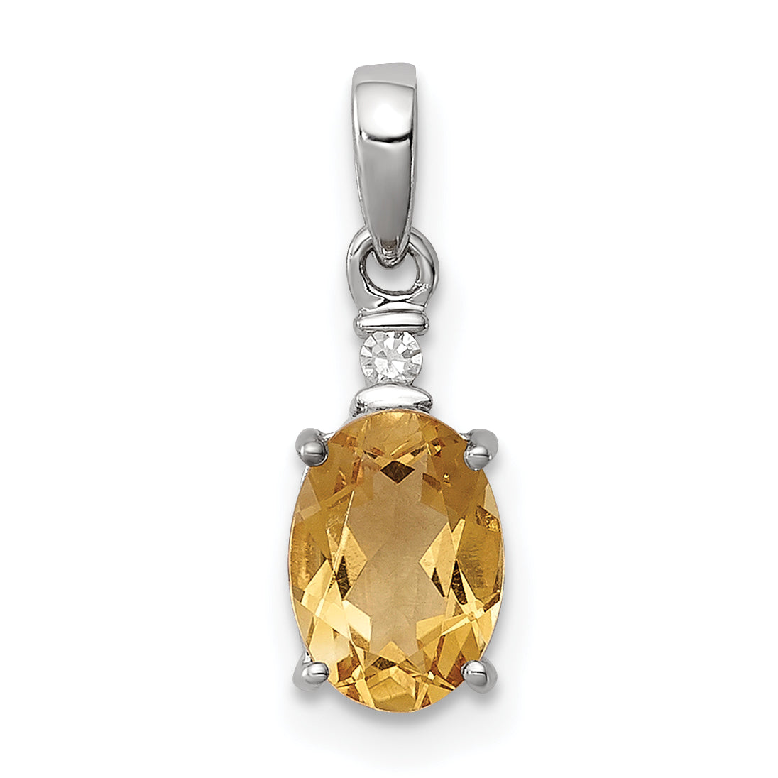 Sterling Silver Rhodium Plated Diamond & Citrine Oval Pendant Main image