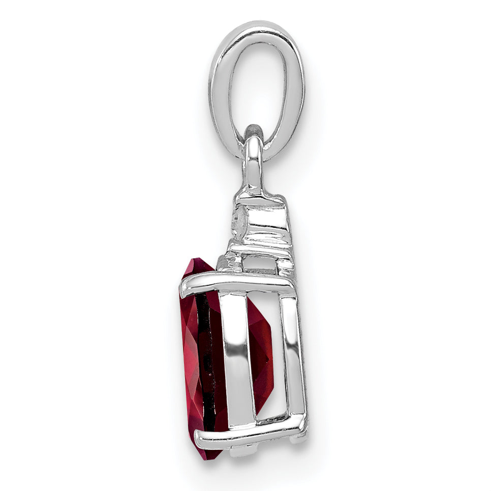 Sterling Silver Rhodium Plated Diamond & Garnet Oval Pendant Secondary image