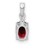 Sterling Silver Rhodium Plated Diamond & Garnet Oval Pendant