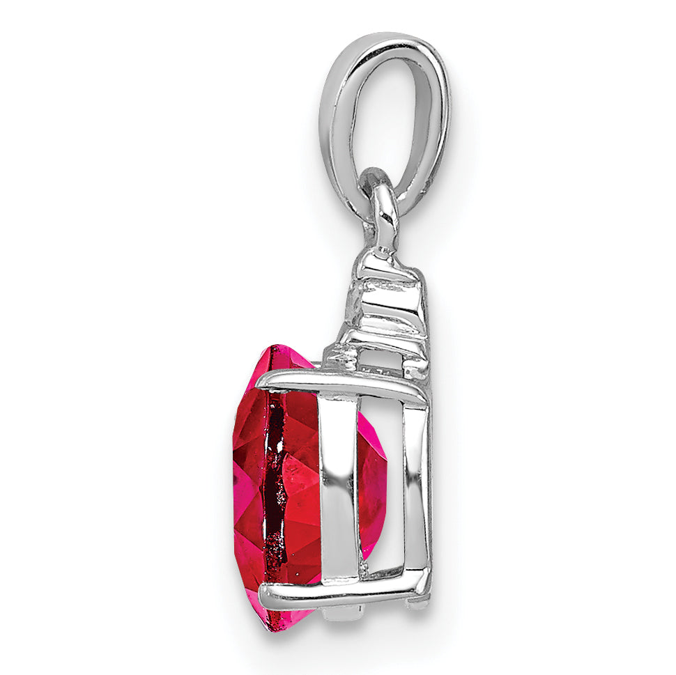 Sterling Silver Rhodium Plated Diamond & Ruby Oval Pendant Secondary image