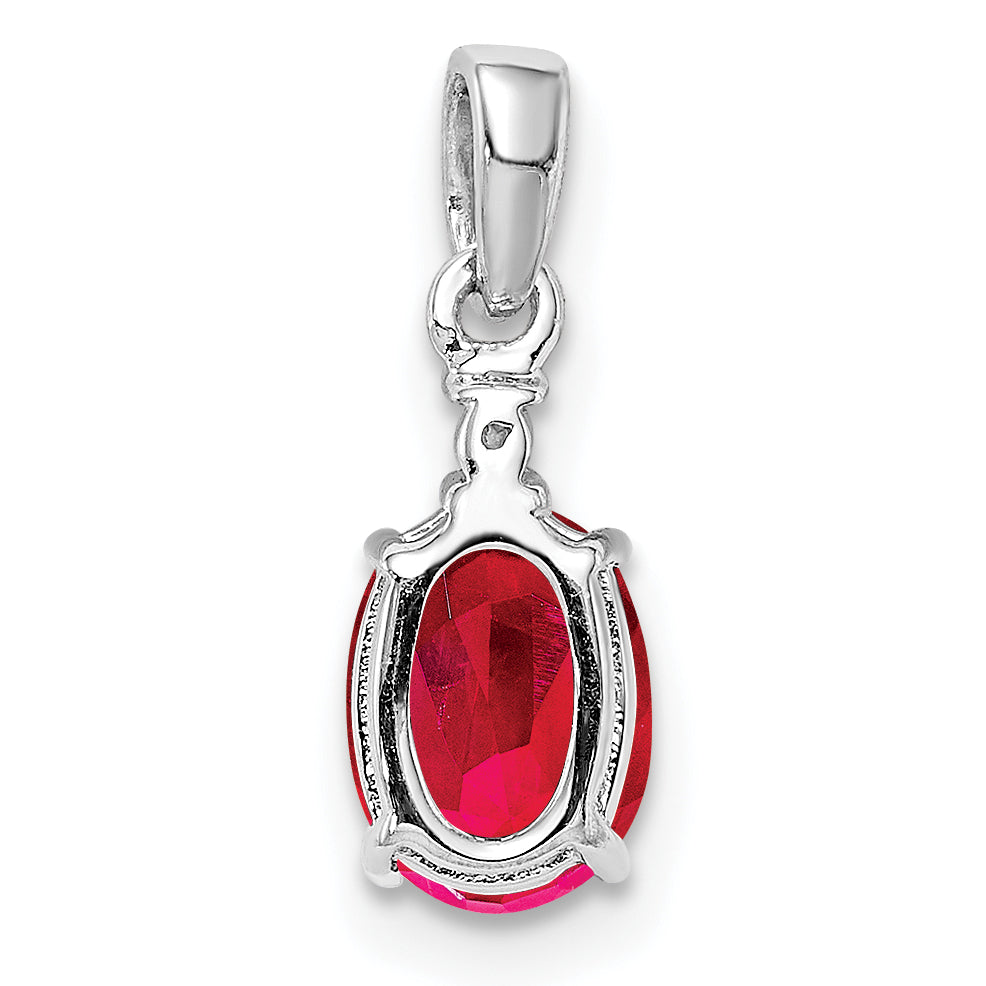 Sterling Silver Rhodium Plated Diamond & Ruby Oval Pendant