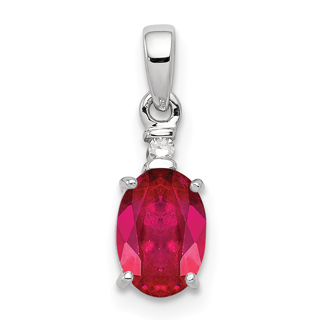 Sterling Silver Rhodium Plated Diamond & Ruby Oval Pendant Main image