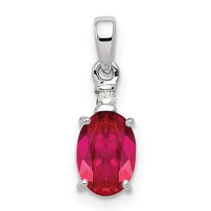 Oval Diamond & Ruby Pendant in Sterling Silver, 15mm (0.01 ct. tw.) - Sophia Jewelers