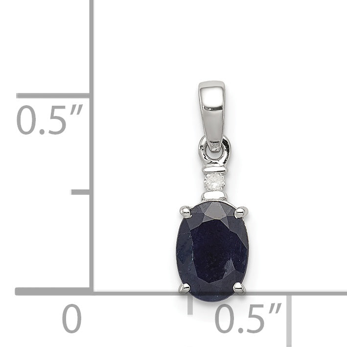 Sterling Silver Rhodium Plated Diamond & Sapphire Oval Pendant