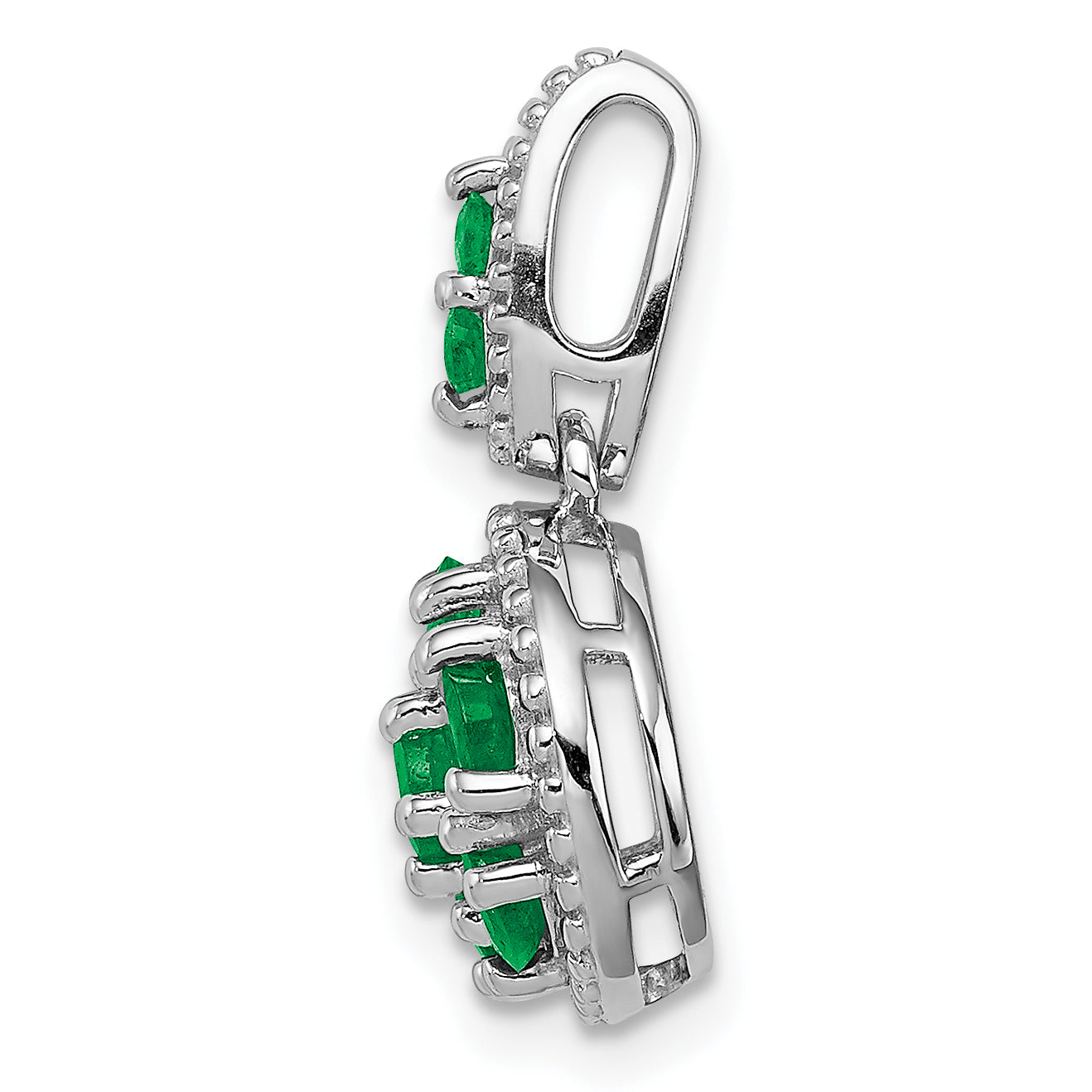 Sterling Silver Rhodium-plated & Emerald Circle Pendant Secondary image