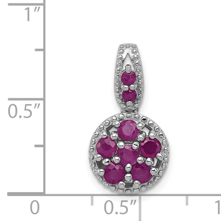 Sterling Silver Rhodium-plated & Ruby Circle Pendant