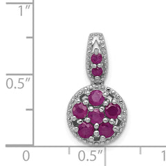 Sterling Silver Rhodium-plated & Ruby Circle Pendant