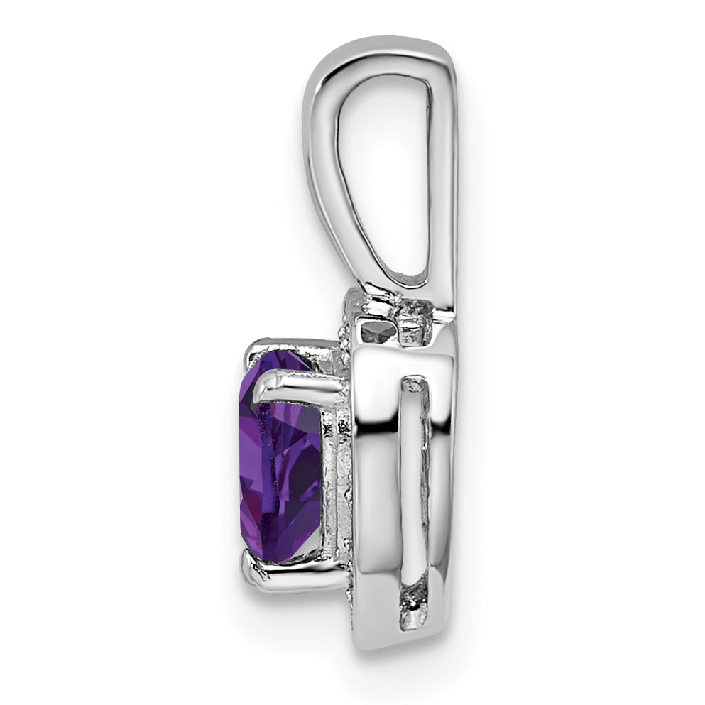 Sterling Silver Rhodium-plated Diamond and Amethyst Pendant